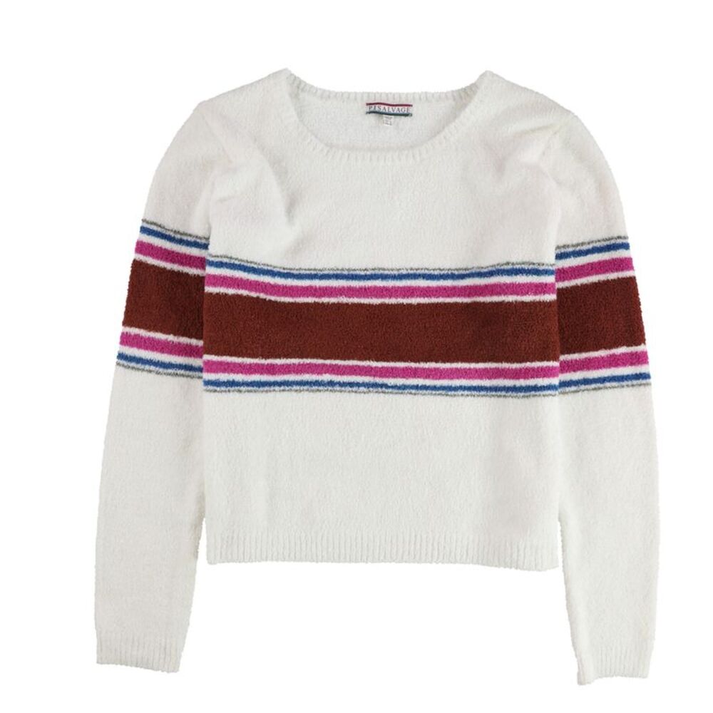 P.J. Salvage Womens Fuzzy Striped Pajama Sweater, Off-White, M, DM